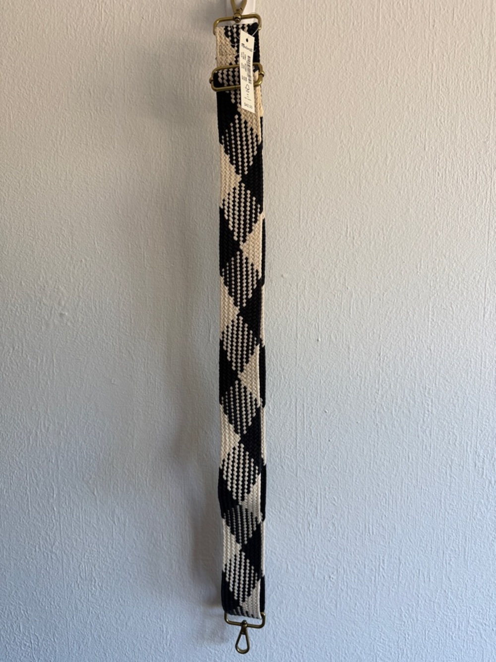Madewell Black and Cream Geometric Woven Bag Strap NWT